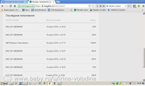 Отчет о поступлении средств для Володина Артема