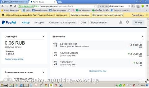 Отчет о поступлении средств для Володина Артема