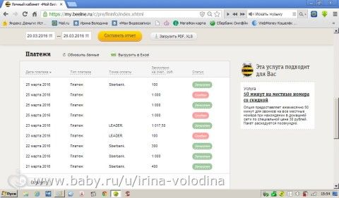 Отчет о поступлении средств для Володина Артема