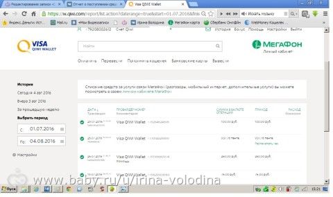 Отчет о поступлениях и расходах средств для Володина Артема