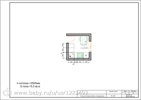 Дизайн кухни 5,3 кв.м